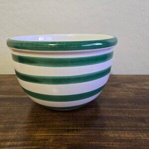 Pier 1 Vintage HandPainted Striped Ceramic Mixing Bowl Green White Italy 8" READ